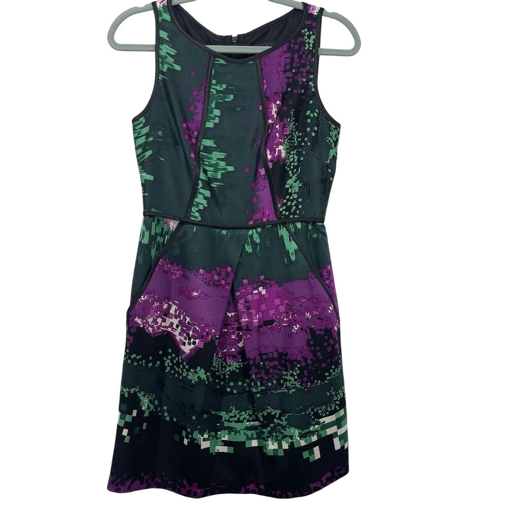 Laundry by Shelli Segal Size 2 Sheath Dress 100% SILK Multicolor Purple Pockets‎